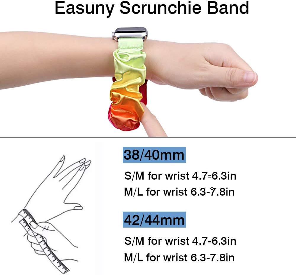 Easuny Scrunchie Bands Compatible for Apple Watch SE Series 6 40mm Women - Soft Cloth Scrunchy Elastic Bracelet Wristband Strap Replacement for iWatch 38mm for Girls Series 3 2 1，Tie-dye Rainbow Small