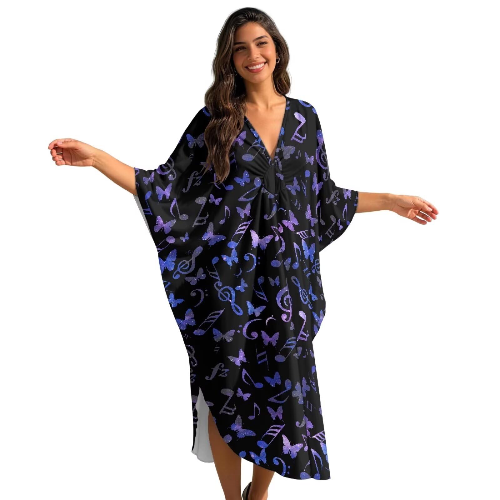 Xoenoiee Damska sukienka kaftan plus size dekolt w serek rękaw nietoperz okrycie plażowe okrycie kąpielowe okrycie letnie kaftany
