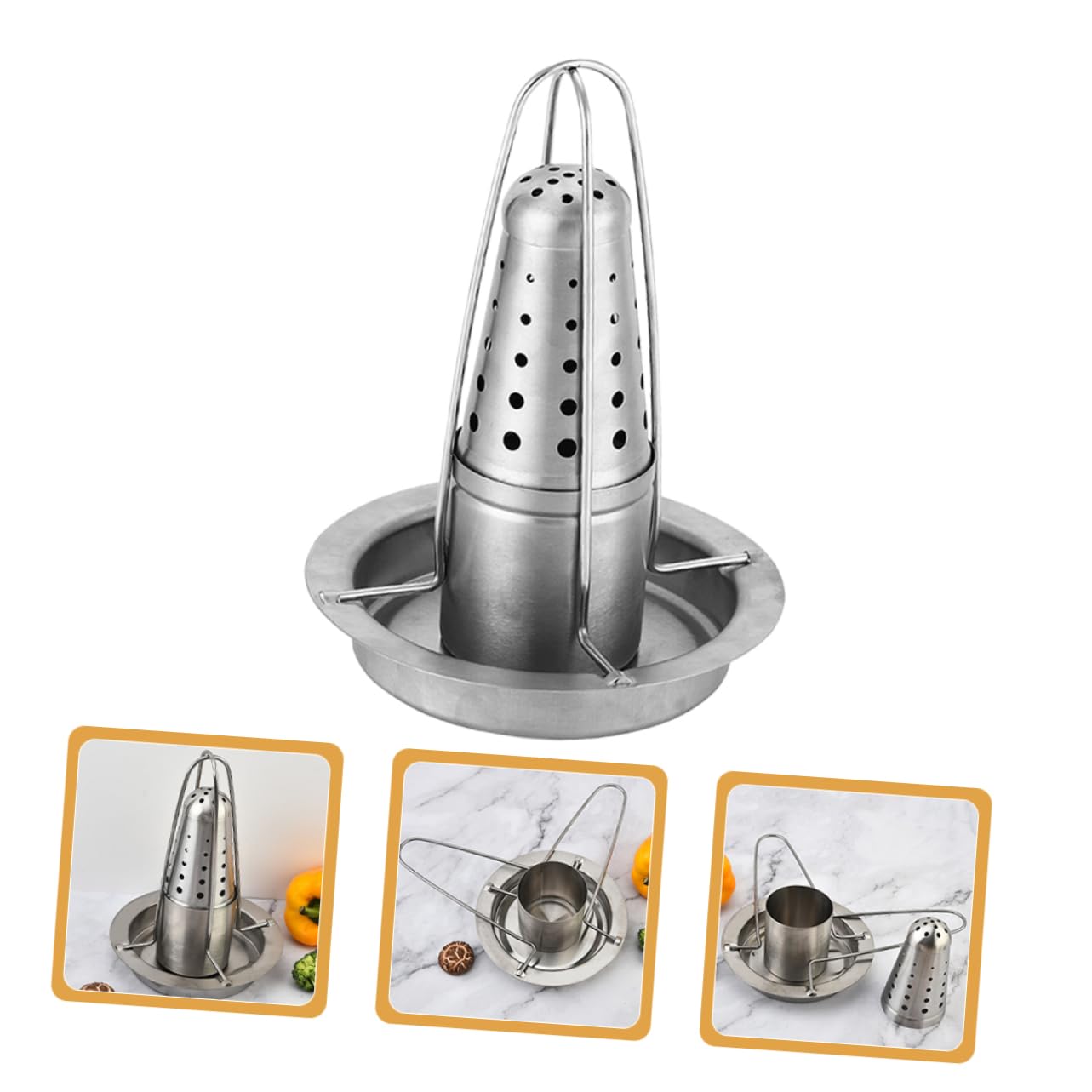BESPORTBLE Supporto per Pollo in Acciaio Inox, Griglia Leggera e Compatta per Barbecue all’Aperto, Resistente e Facile da Pulire
