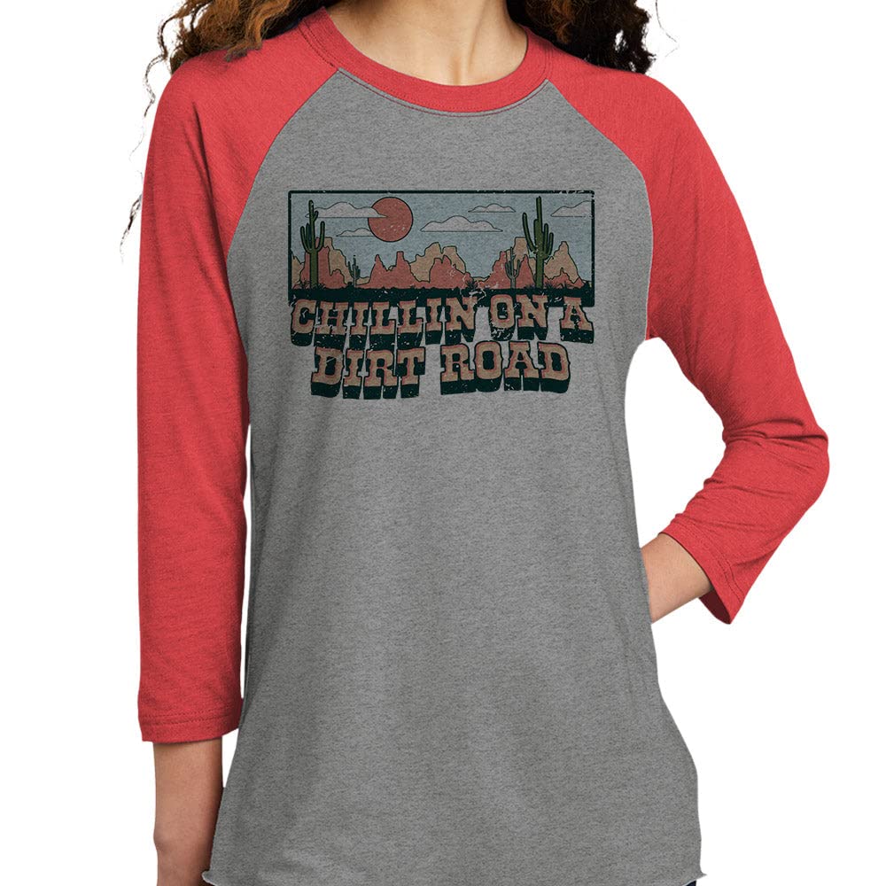 Chillin on a Dirt Road Three-Quarter Raglan Sleeve Baseball Shirt Unisex X-Large Grey/Red