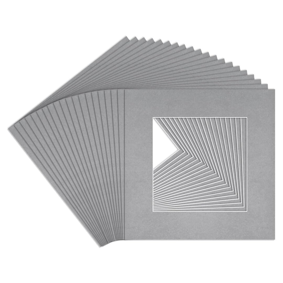 Procut Global 8x8" Silver Picture Mounts to Fit 5x5" Aperture - Precision Cut Cardboard Photo Mount - Ideal for Frames, Prints, Artwork & Certificates - Sizes & Colours Available - 20 Pack โ image 1