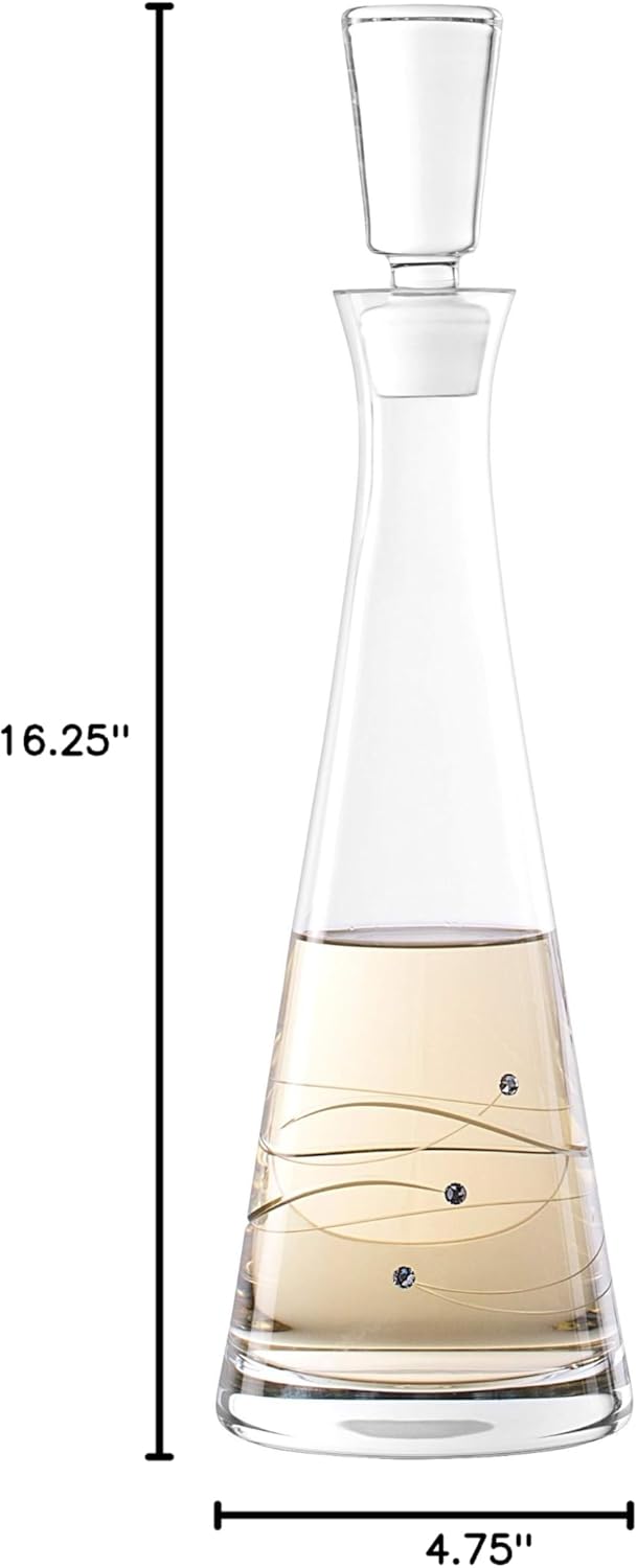 Barski - Handmade Glass - Sparkle - Tall Wine Decanter - Decorated with Real Crystal Diamonds - 33 oz. - Made in Europe