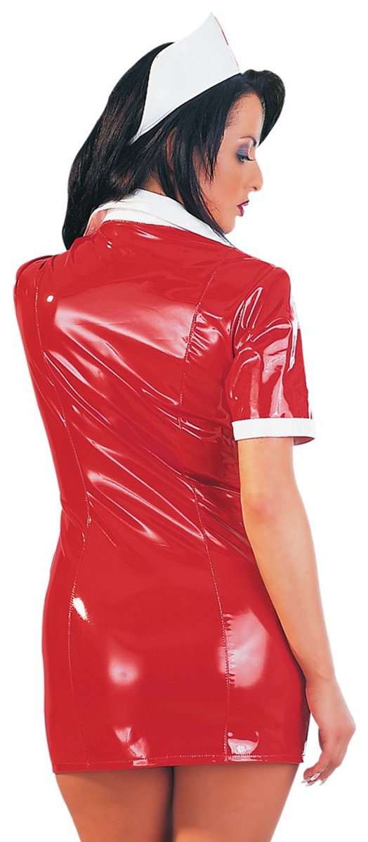 Black Level Vinyl Krankenschwester Kleid, Rot, Small