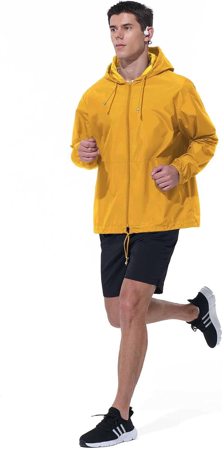Mens Rain Jacket Raincoat Windbreaker Running Waterproof Lightweight Packable with Hood Travel Hiking Cycling - Image 6
