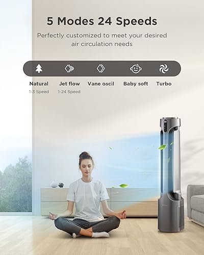 Miniatura 3 de AIRMATE Ventiladores de torre sin aspas con purificador de aire, gran volumen de aire de 1500 CFM, ventilador de pie 2 en 1 de 45 pulgadas para