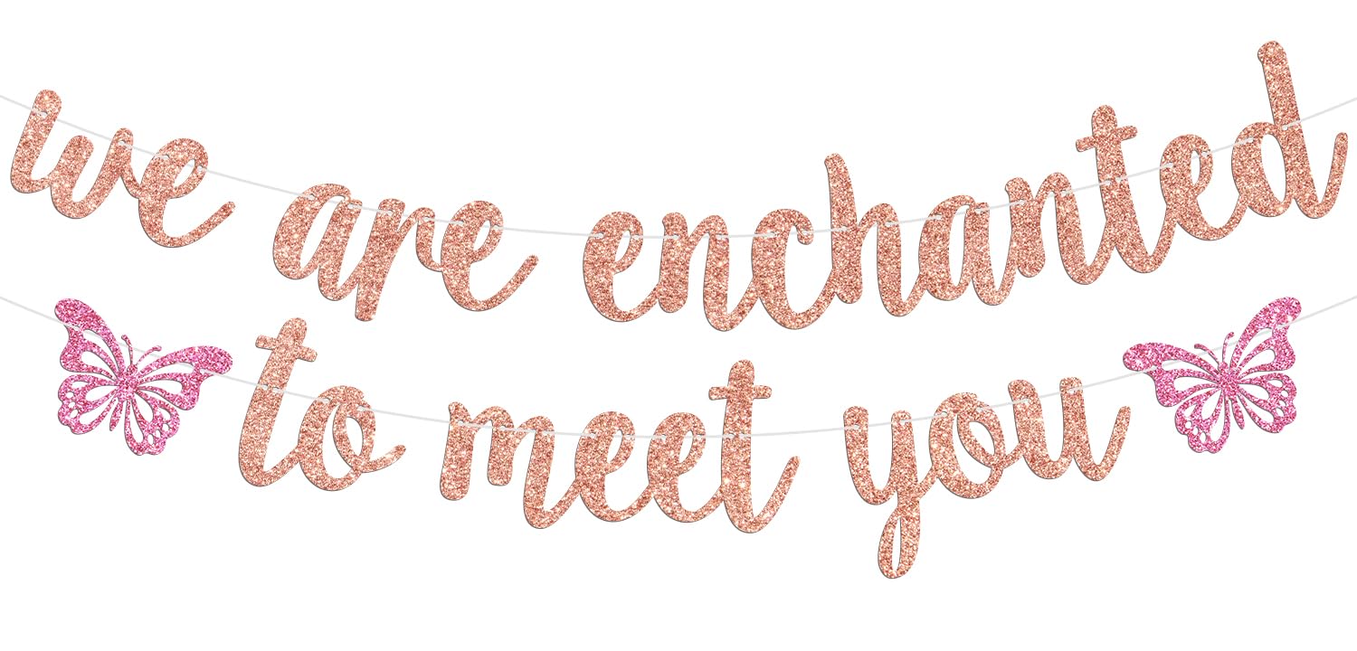 We’re Enchanted to Meet You Banner, Sweet Baby Shower Bunting Sign, Welcome Baby, Butterfly Theme Baby Shower Gender Reveal Party Decorations Supplies