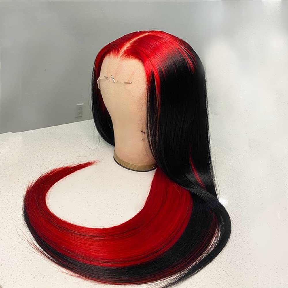Highlight Ombre Lace Front Wig Human Hair Pre Plucked 13x4 HD Transparent Red/Natural Color Lace Frontal Wigs with Baby Hair 180% Density Colored Straight Lace Front Wig Human Hair for Black Women 20