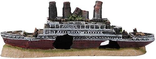 Miniatura 9 de Zerodis Decoración de naufragios de acuario, adorno de barco destrozado del Titanic Lost Wrecked Boat Ship Ornament Artificial Hide House Fish