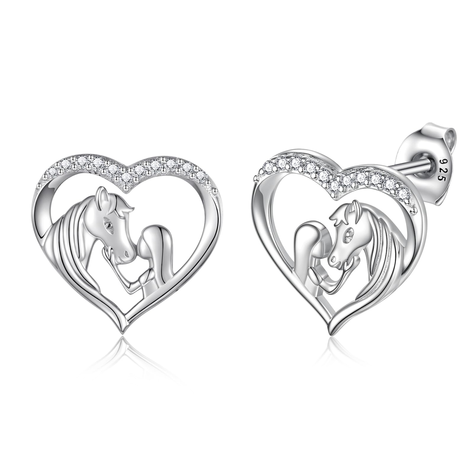 Hypoallergenic Lucky Horse Stud Earrings 925 Sterling Silver Lucky Horse in Heart earrings Embrace Horse earrings Equestrian Birthday Gift