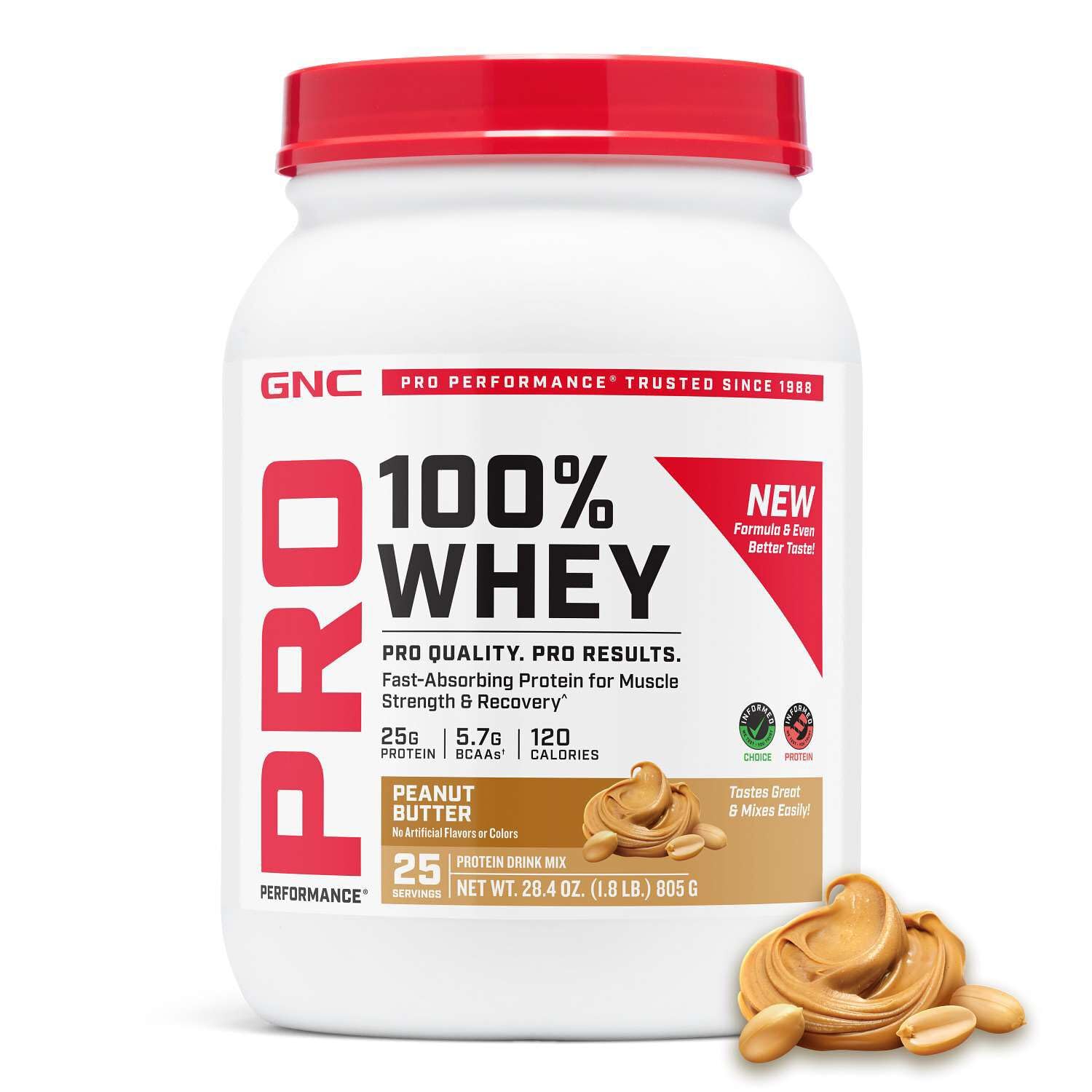 GNC Pro Performance 100% Whey 2.0, Peanut Butter, 28.4 Oz, 25 Servings