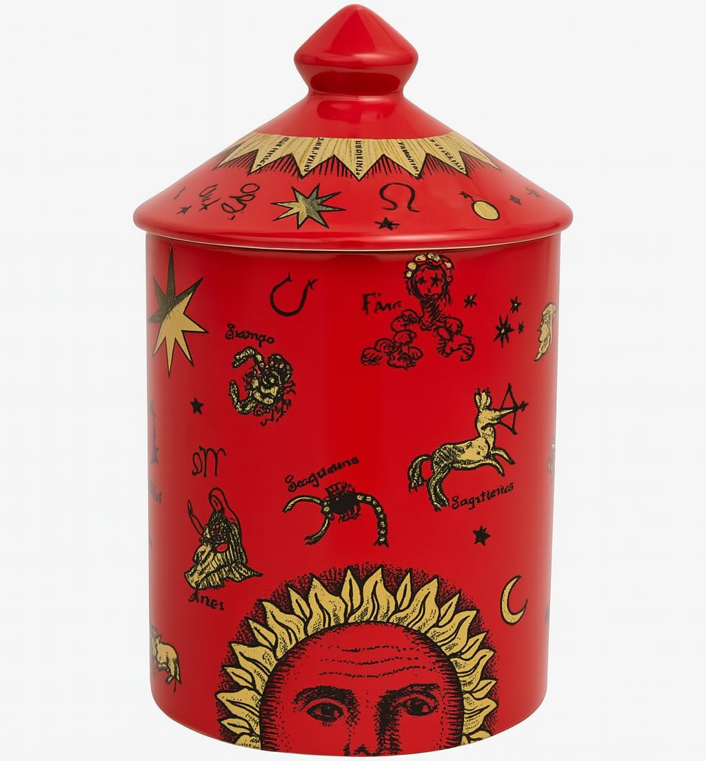 AlphaDesignLuxe Handcrafted Italian Candle Holder – Modern Art Vase with Female Face Design, Elegant Aromatherapy Jar for Tabletop Décor (Red Zodiac)