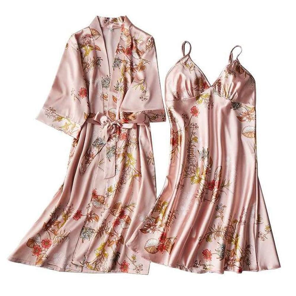 Vestaglie, Accappatoio da Donna Indumenti da Notte in Seta Sintetica con Pizzo Camicia da Notte Sexy Kimono in Raso Accappatoio Abito da Salotto 2 Pezzi Set da Notte,Stile 21,L (Stile 6 Medio)