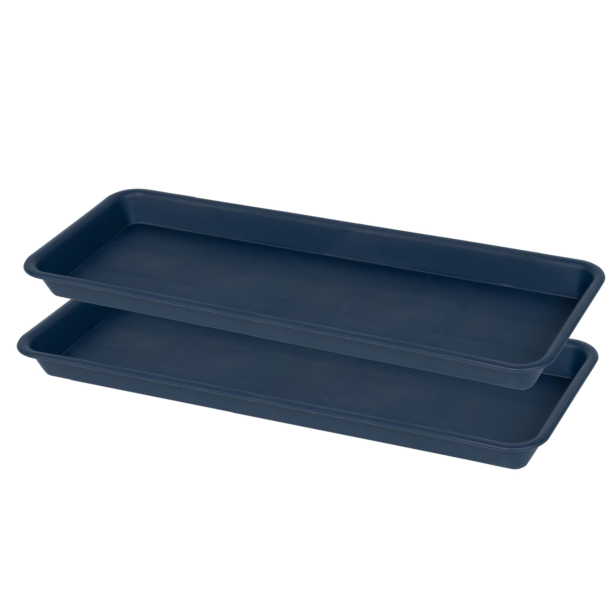 VUWEZ 2 Pack Plastic Plant Trays - Rectangular 30 inch, Indoor/Outdoor Plant Water Drip Trays for Flower Pot Planter, Windowsill (8 X 30'', Blue)