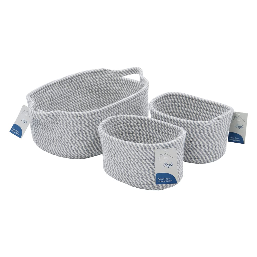 Jvl  Edison Set Of 3 Rectangular Cotton Rope Storage - Grey 