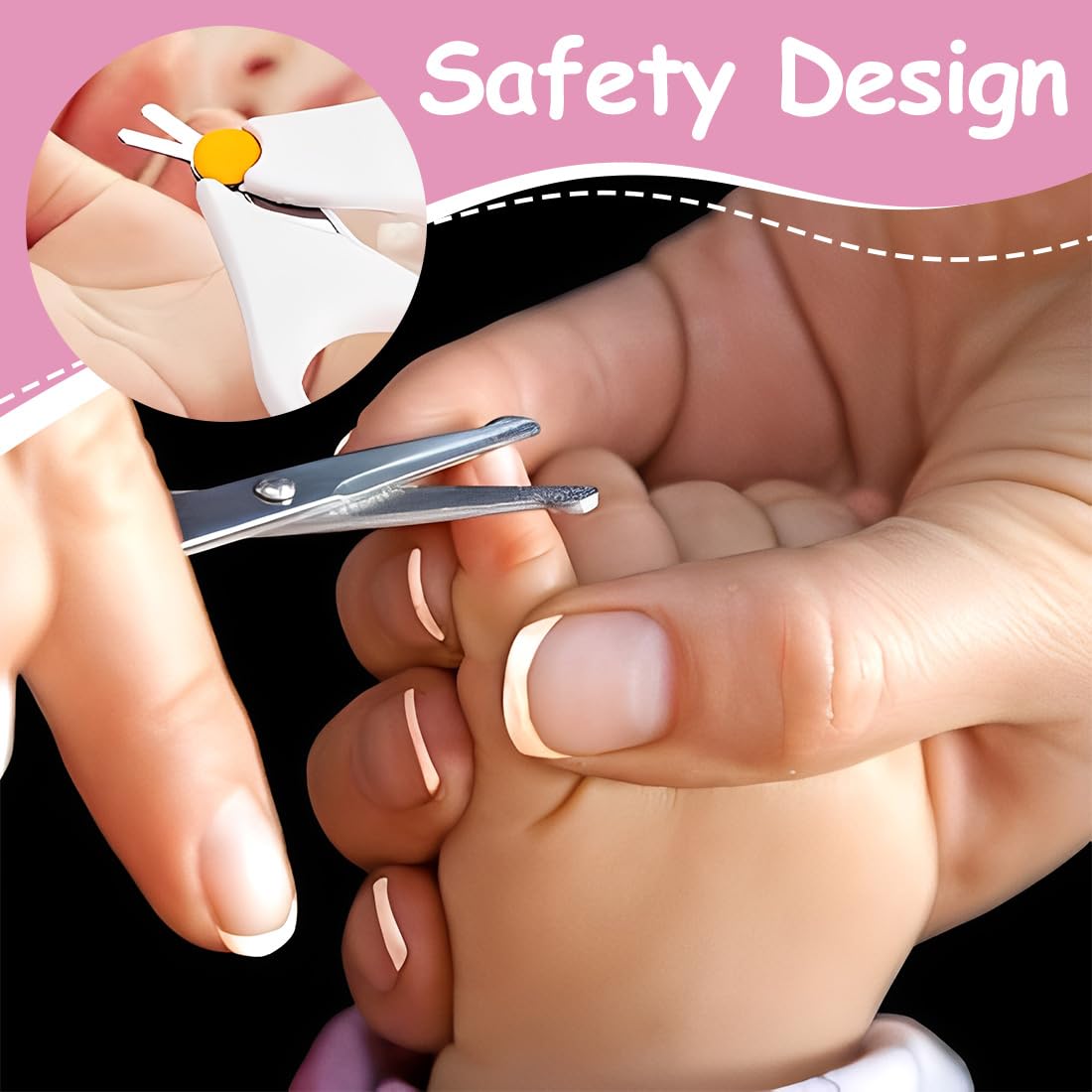 2 Pièces de Ciseaux à Ongles pour Bébé, Ciseaux à Ongles Sécurisés pour Éviter les Pincements de Peau (Rose, Beige)