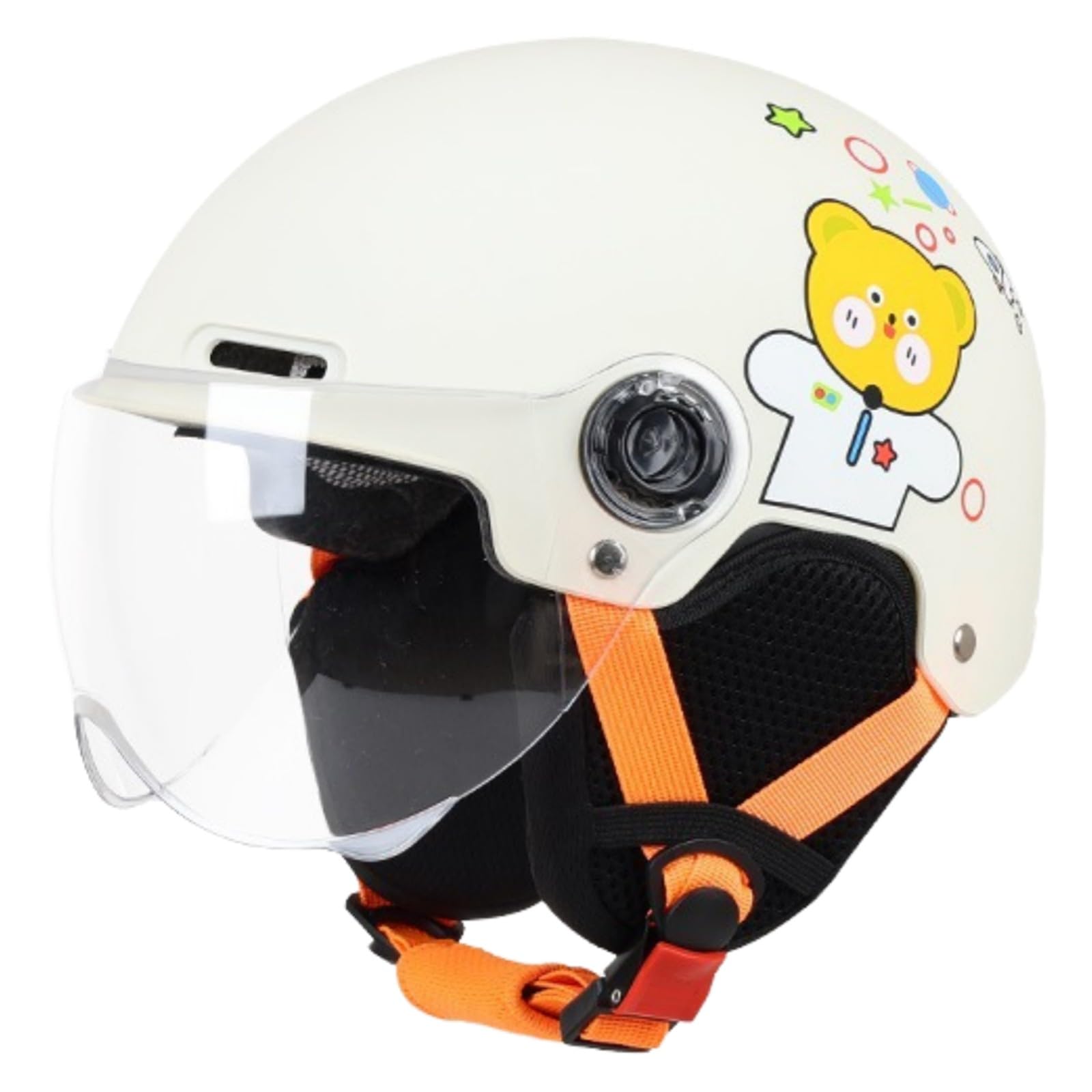 Casco De Ciclomotor para Niños con Visera Solar, Casco De Scooter con Bonito Diseño De Dibujos Animados para Niños Y Niñas De 3 A 12 Años, Homologado Según La Normativa ECE 22.06