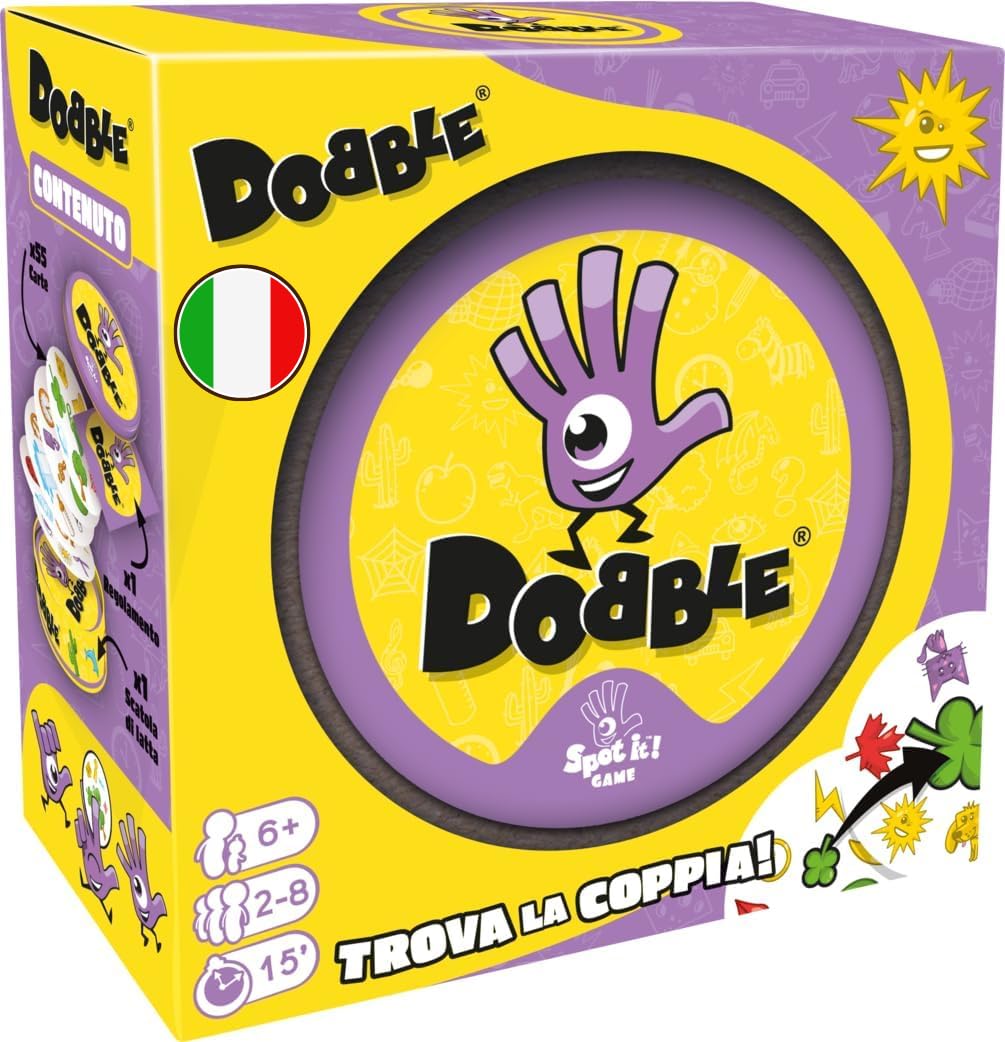 Asmodee – DOBBLE – Gioco da Tavolo Rapido e Divertente per Famiglie, Bambini e Amici – Carte da Gioco da Viaggio – 2-​8 Giocatori – 6+ Anni – Edizione in Italiano