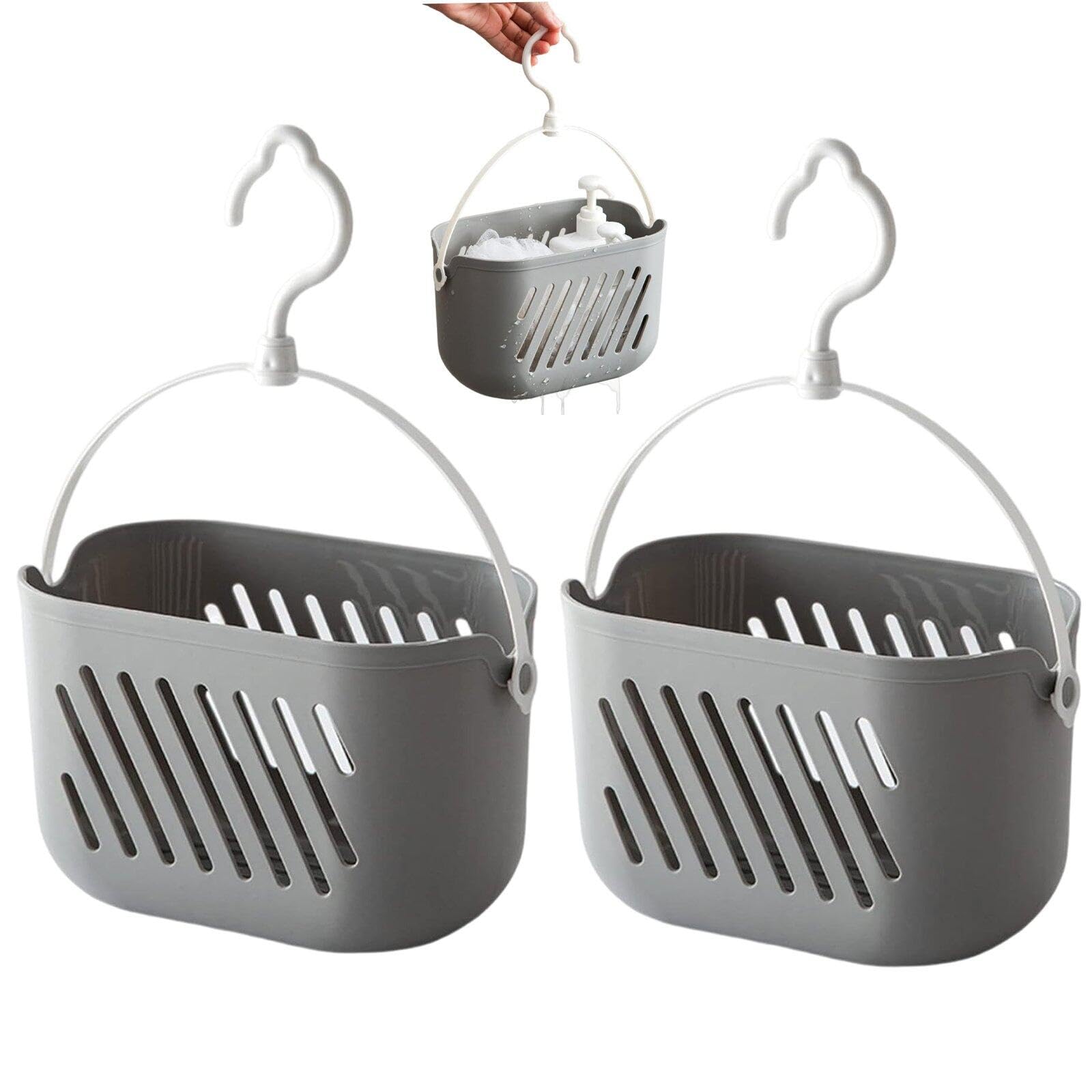 Sanfly Grey Shower Caddy Hanging Storage Basket 2Pcs Shower Storage Basket With Hook Hanging Toiletry Organizer Caddy For Bathroom Dorm