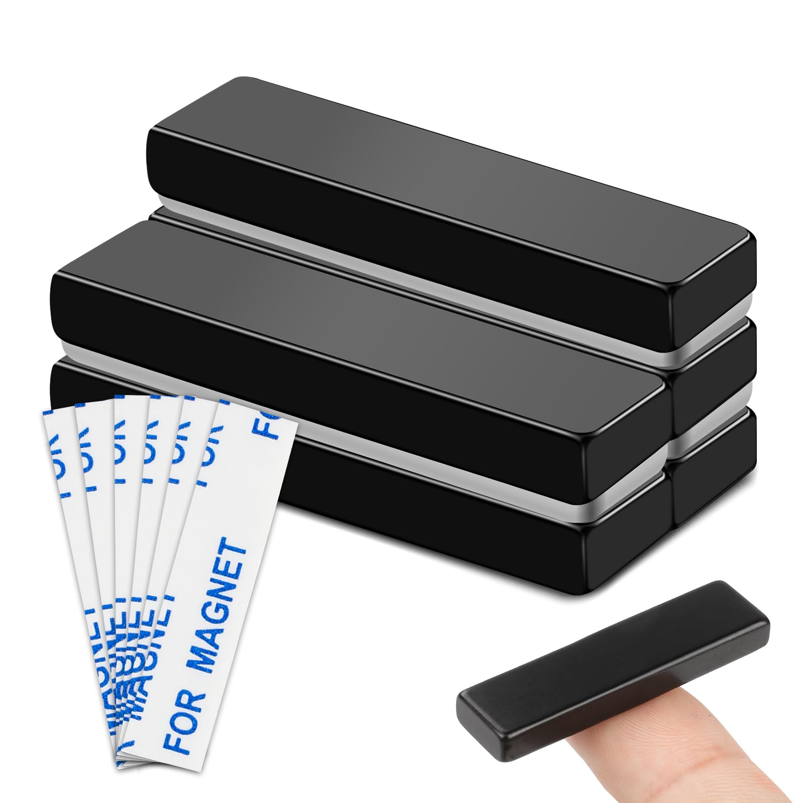 MIKEDE Strong Magnets, 5 Pack Rare Earth Bar Magnet Black Neodymium Strong Magnets Heavy Duty, Magnetic Strips with Adhesive Backing, Small Powerful for Crafts, Kitchen - 1.57 x 0.39 x 0.2in