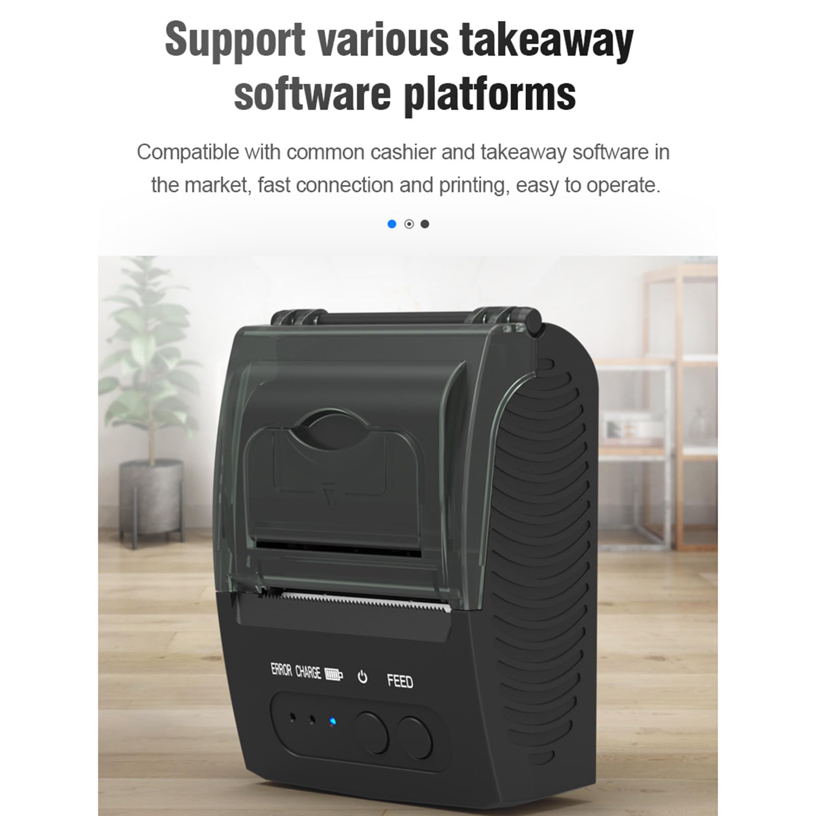 Termiczna drukarka pokwitowań Mini USB + Bluetooth, przenośna drukarka pokwitowań o rozdzielczości HD 58 mm, kompatybilna z telefonem z systemem Android/iOS, czarna