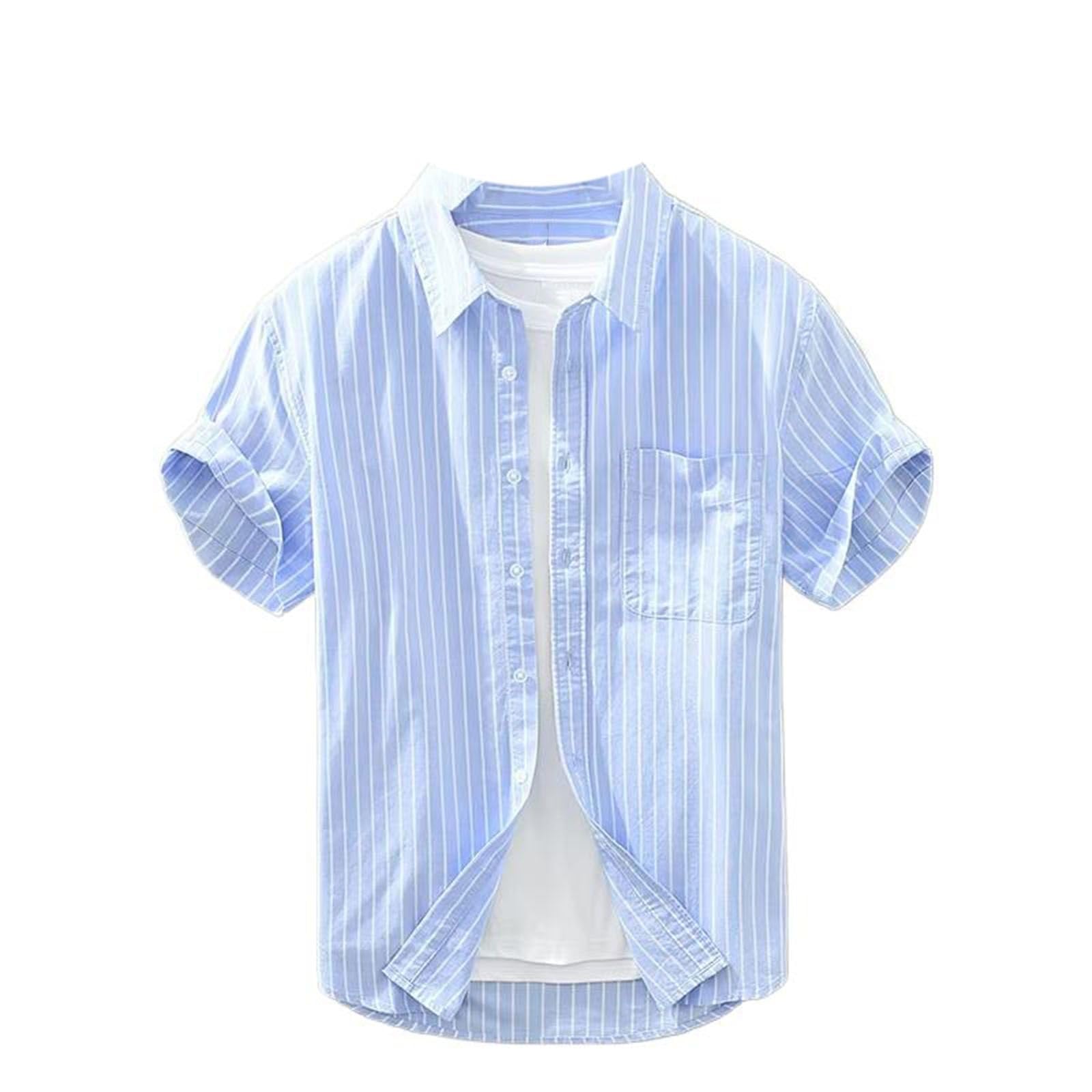 Camicetta da Uomo a Righe a Taglio Slim con Colletto abbattuto, Top Casual da Spiaggia per Vacanze estive