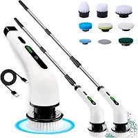 Esfregão Elétrico Giratório 9 em 1 Escova Rotativa MOP para Limpeza Sem Fio Multiuso Portátil Recarregável com Cabo Ajustável Limpa Banheiro Chão Cozinha Azulejo Piso