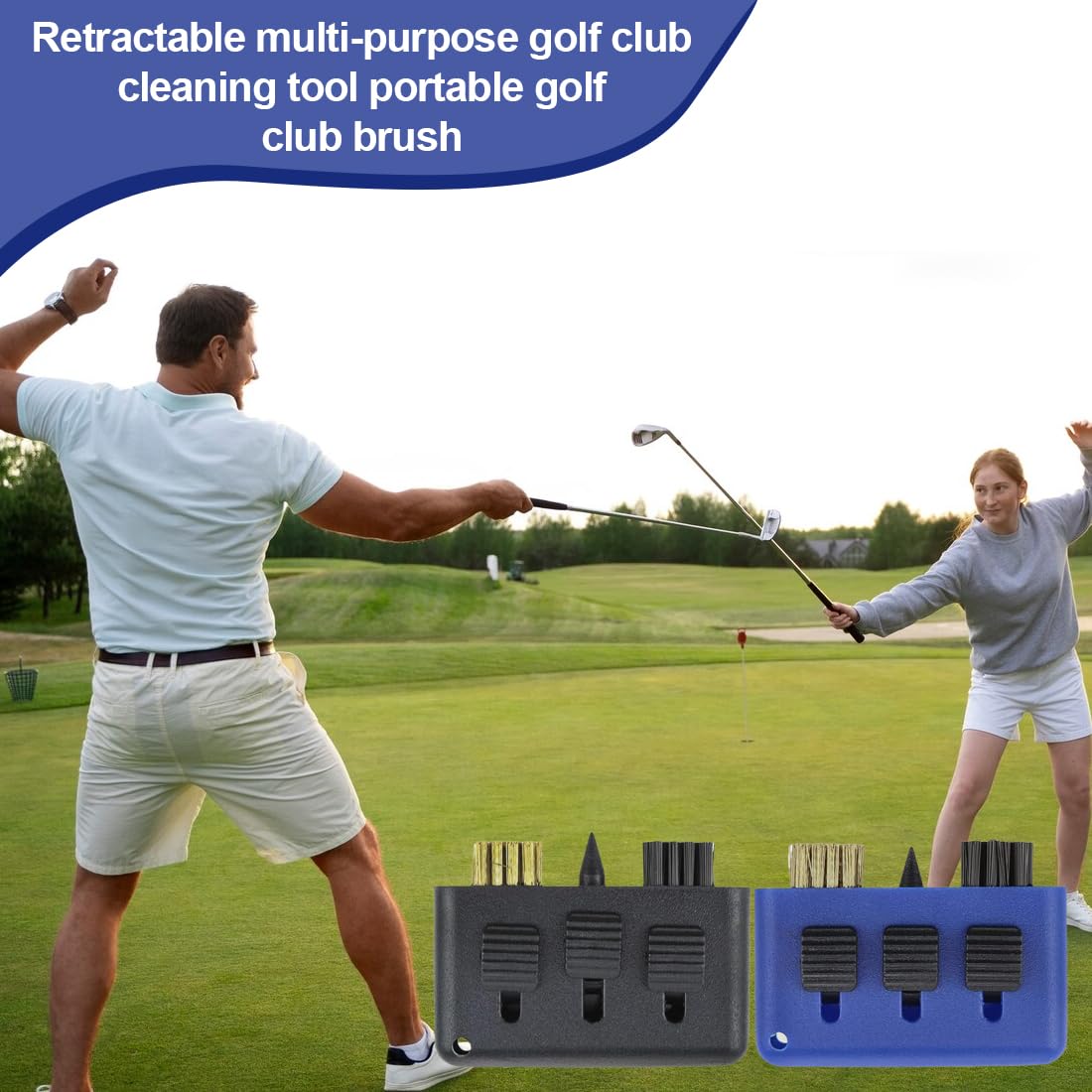 IKOPFLN 3 spazzole 3 in 1 per mazze da golf strumento di pulizia multiuso spazzola per la pulizia delle scanalature delle mazze da golf kit per la pulizia delle scarpe con portachiavi