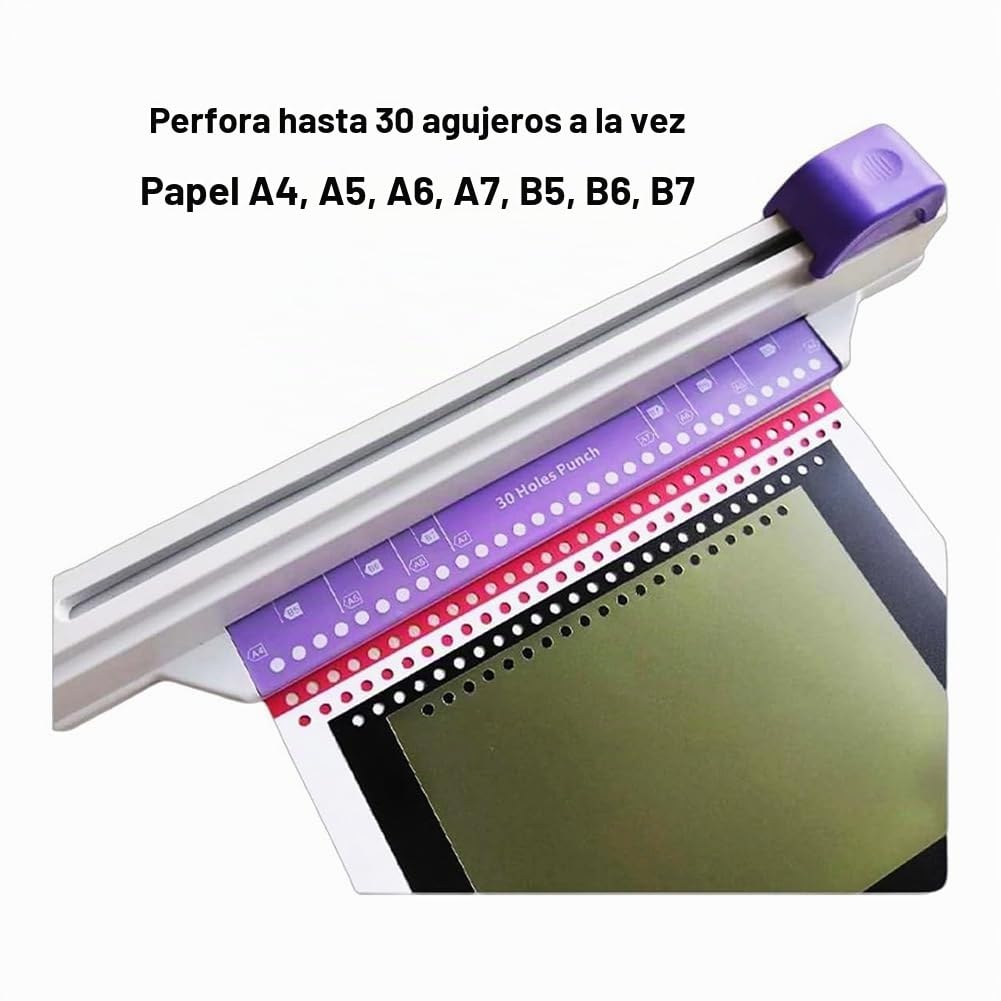 Máquina Encuadernadora con Perforadora de 30 Agujeros, Perforadora Manual para Hojas Sueltas, Encuadernadora Libros A4 A5 A6 A7 B5 B6 B7, Encuadernación en Espiral para Cuadernos