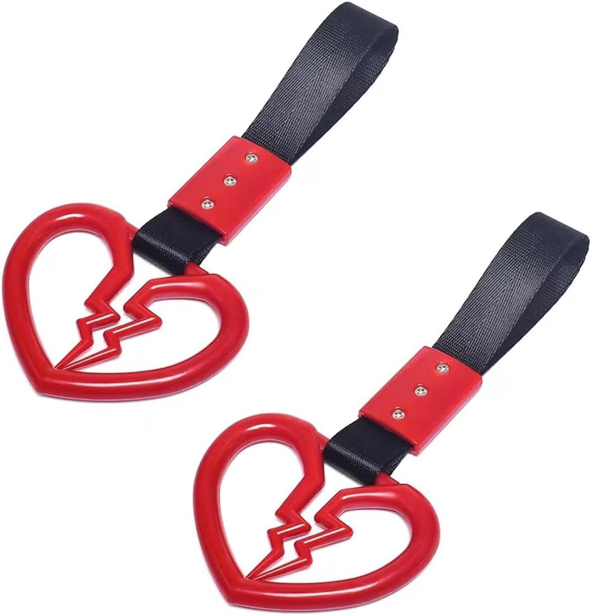 2 PCS Broken Heart Car Handle Strap, Drift Charm Handle Strap, Auto Heart Shape Rear Bumper Warning Hanging Ring, Fashion Love Decoration for Most Cars Trucks Interior and Exterior (Red)