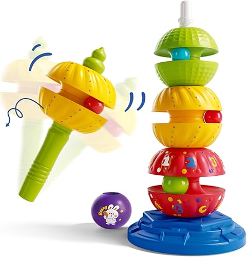 Miniatura 1 de FineSource Super JoJo - Anillos apilables de plástico para niños pequeños, juguete giratorio de aprendizaje para bebés de 12 meses y 1 año (tamaño