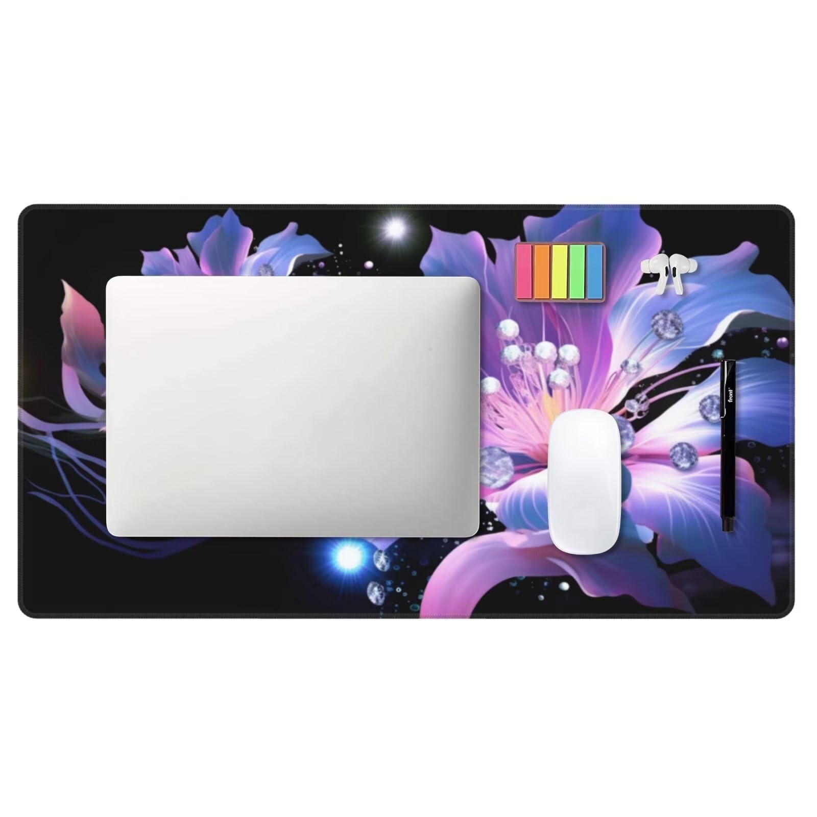 Alfombrilla de Ratón Gaming Grande XXL 1200x500x4mm con Bordes Cosidos, Tela Micro Tejido, Base de Goma Antideslizante y Mouse Pad, para Teclado Escritorio, PC, Oficina Cuentas de Flores Moradas Y6650