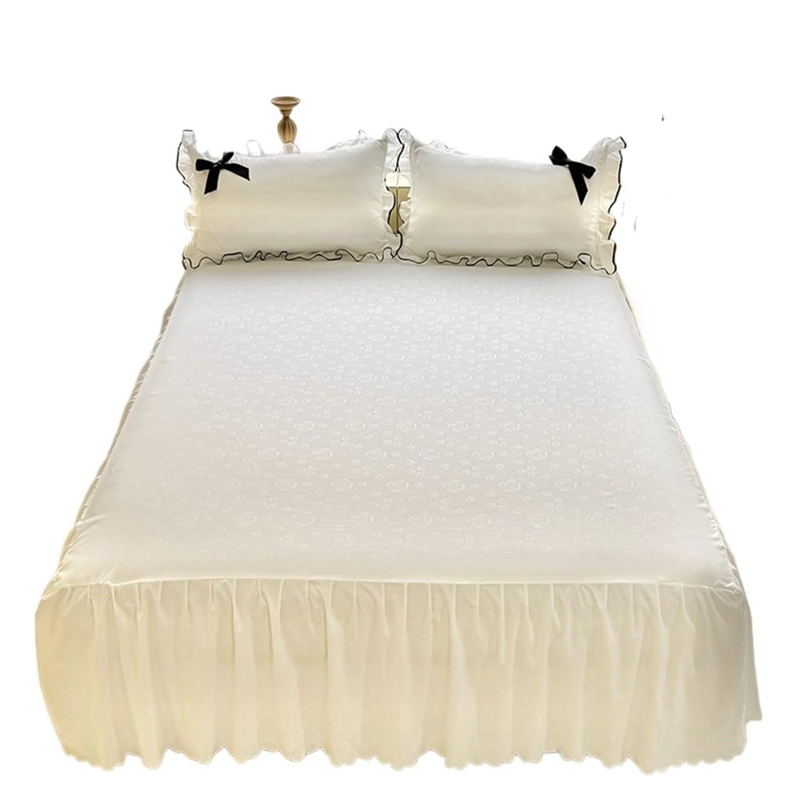 Simple Style Bed Skirt Ruffles Bedspread Skin-friendly Cover Home Soft Mattress Protector(C,200x220cm 3pcs set)