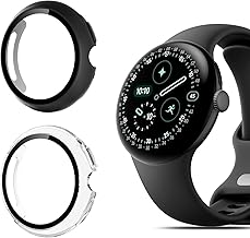 QULLOO 2 Pieces Case for Google Pixel Watch 4 41 mm Screen Protector, Ultra Thin PC Full Protection Protective Case Case for Google Pixel Watch 4 41 mm Case, Black + Transparent