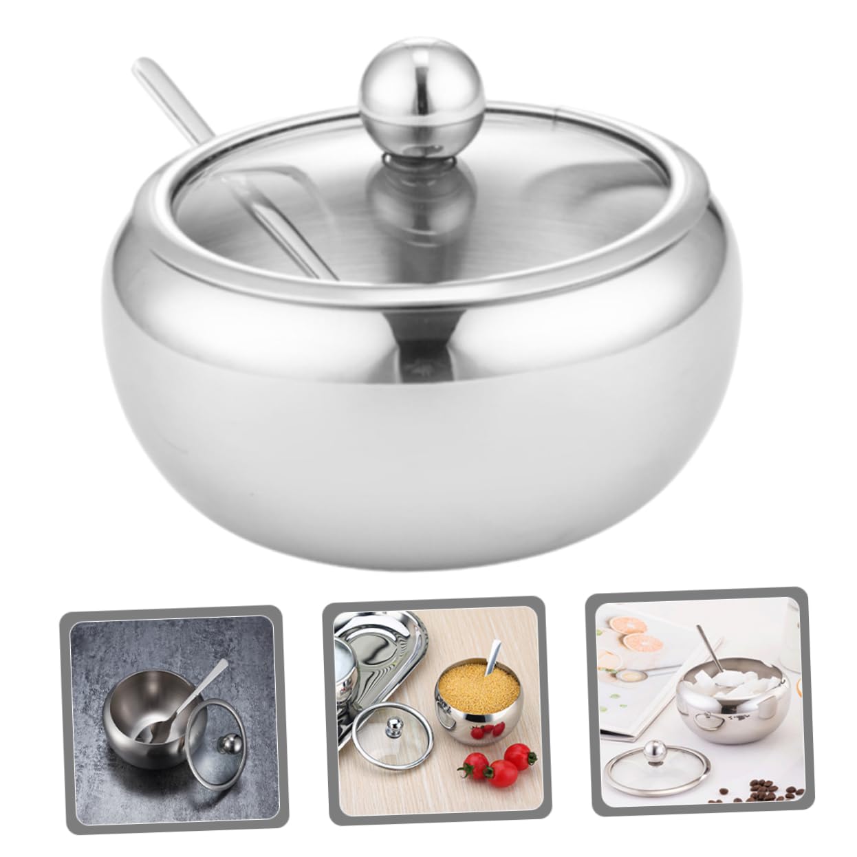 Cabilock 3 Juegos Dispensador De Jarabe Bol Paquetes Tarro De Galletas Recipientes Para Condimentos Con Tapa Tarro De Pepinillos Tarro De Dulces Cedazo Frasco Papelera Bandeja Silver Vidrio