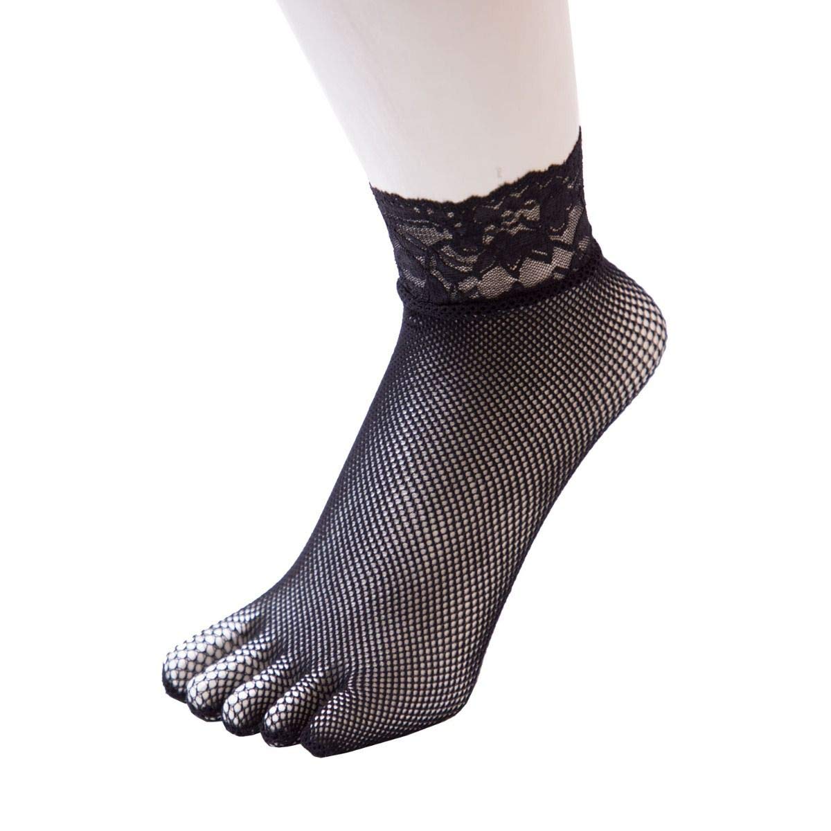 Toetoe Women's Black - Legwear Soft Fishnet Ankle Seamless Plain Toe Socks, Hygienic, Breathable