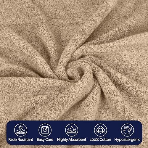 Image of Elegant Comfort Premium Cotton 8-Piece Towel Set, Includes 4 Washcloths, 2 Hand Towels and 2 Bath Towels, 100% Turkish Cotton - Highly Absorbent and Super Soft Towels for Bathroom, Taupe