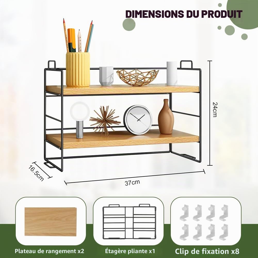 Étagère de Bureau en Bois à 2 Niveaux Étagère de Bureau Rangement Étagère de Rangement Bureau Bibliothèque de Bureau Bois pour Plantes en Pot, Cosmétiques, Livres, 37x24x16.5cm
