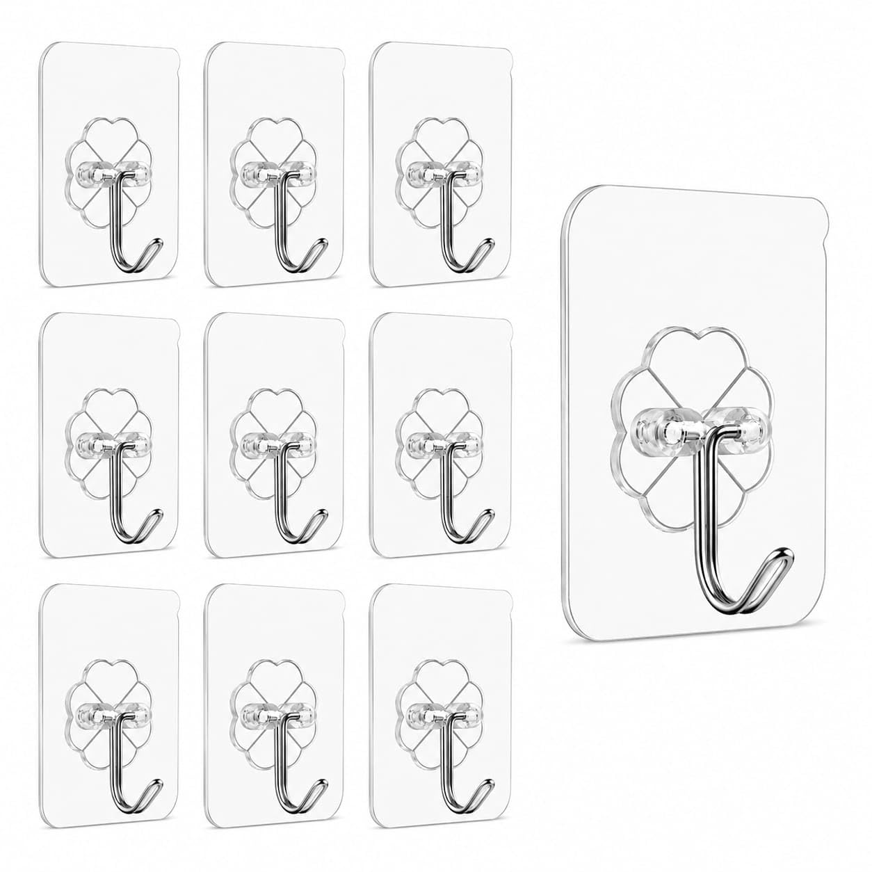 Loyal Nest PVC Wall Hooks, Transparent Self-Adhesive Hooks for Hanging, Heavy Duty, Waterproof & Reusable | Damage-Free Wall Mount Hangers for Home, Kitchen & Bathroom | Pack of 10-image-21