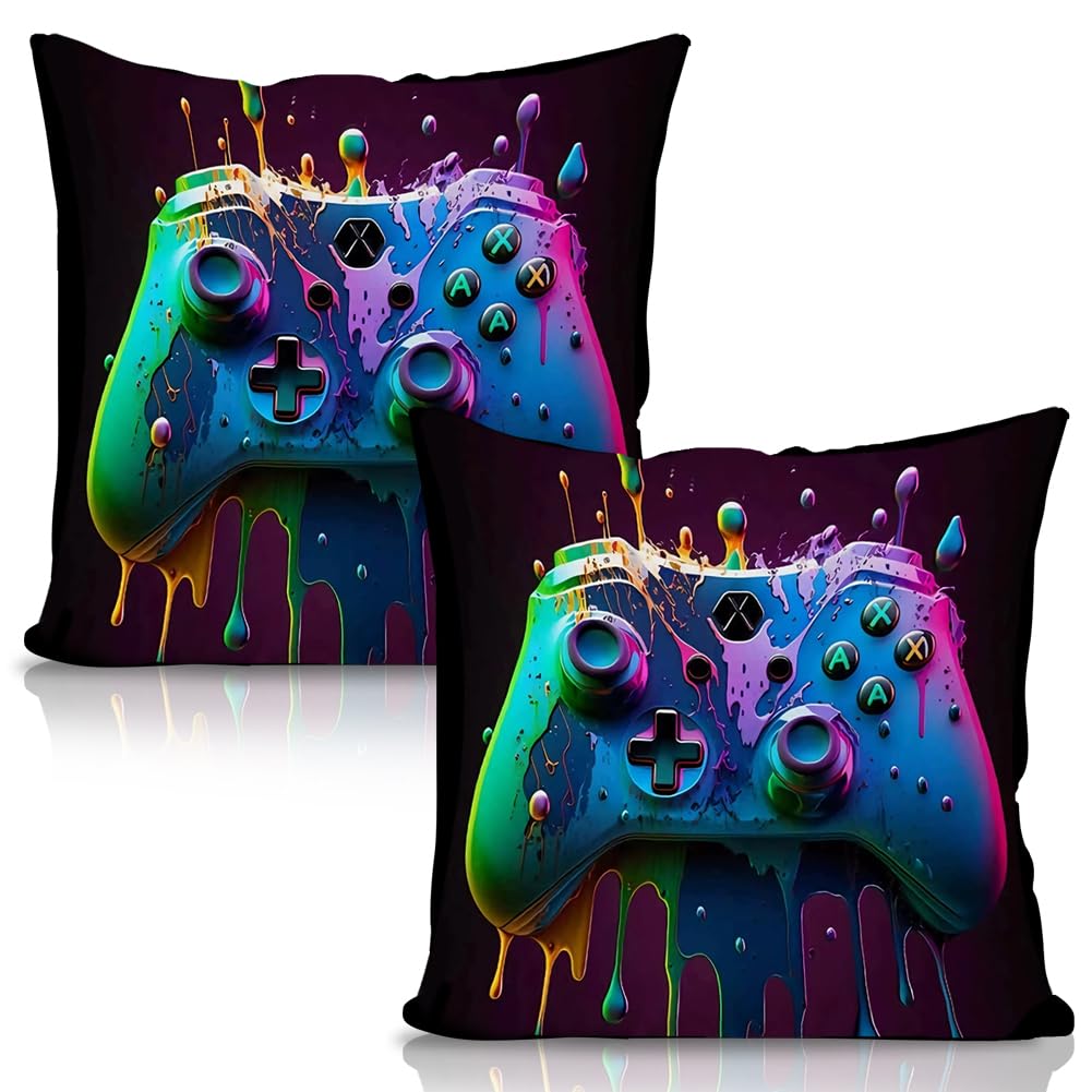 VorErgyllic Gaming Pillow Cushion Covers Gamer Gifts for Boys 45 X 45 Decorative 2pcs Game Pillow Cases for Gamers Living Room Bedroom Sofa Chair Cushion Covers Home Decor (Gaming Black)
