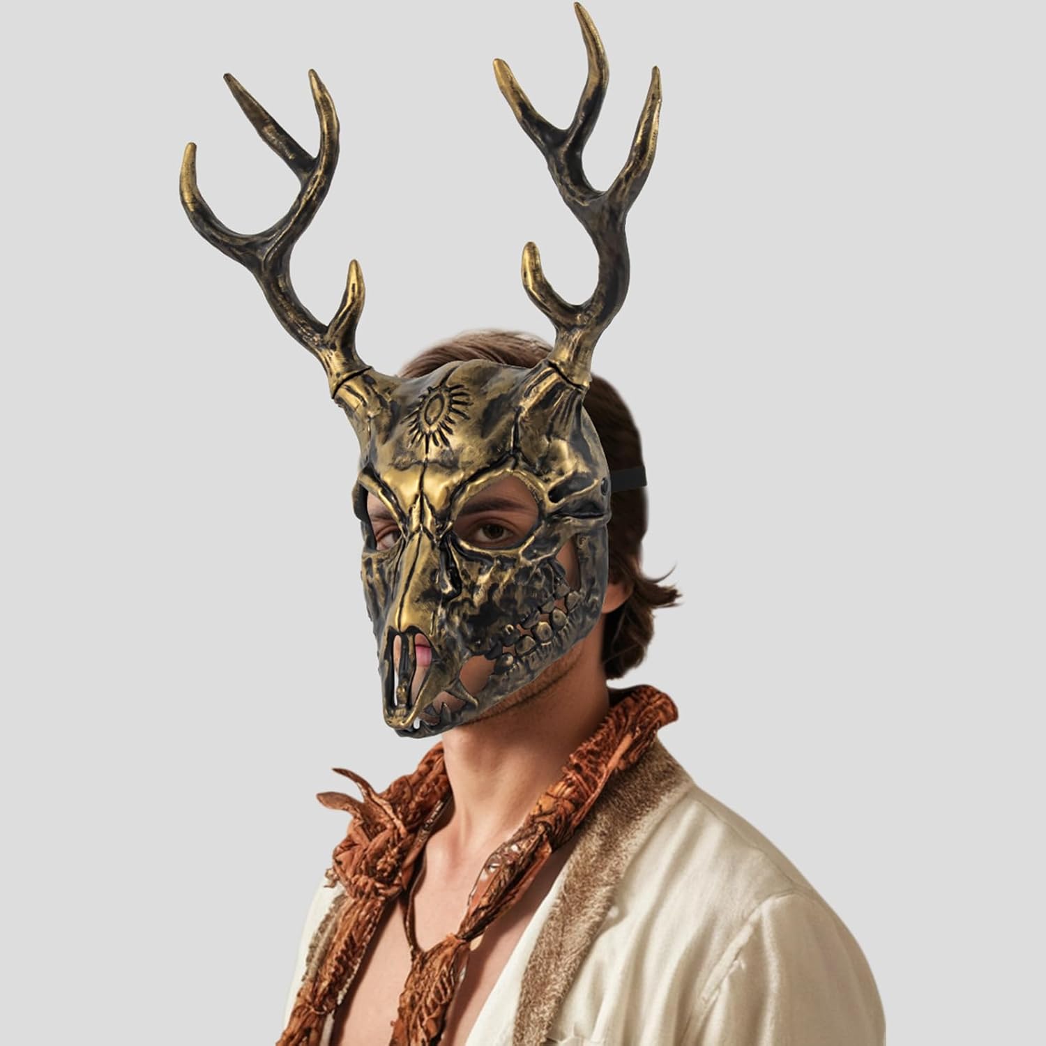 whitefeather Deer Mask Halloween Horror Full Face Deer Skull Adjustable Big Horns Mask Carnival Masquerade Party Cosplay - Image 5