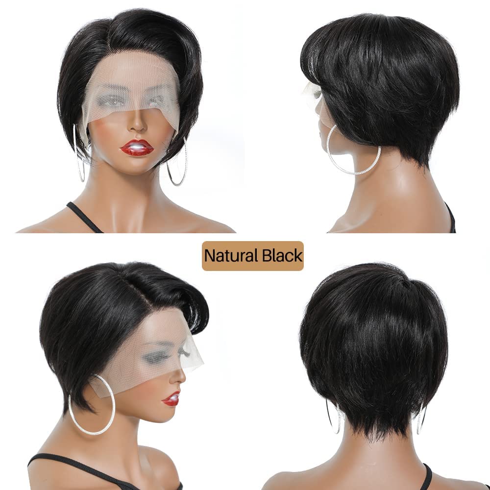 PORSMEER Short Human Hair Wig Pixie Cut Hair 13x6 Lace Front Wig Black Bob Wig,150% Denisty Glueless Straight Brazilian Real Hair Side Part Wigs for Women - Image 3