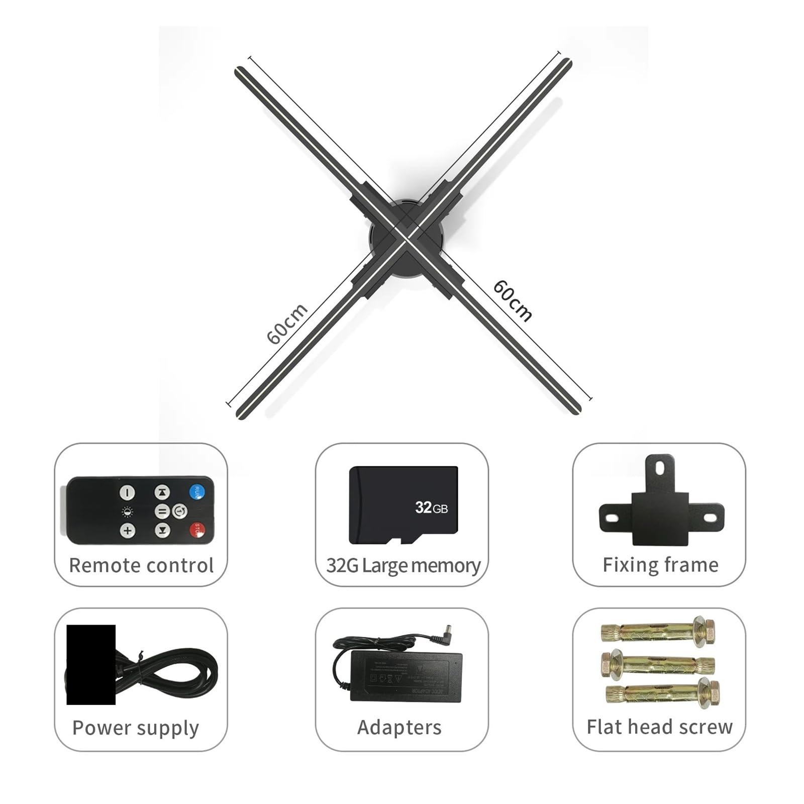 60cm Hologram Fan z 720LED Beads 32G Memory DIY Obraz Tekst Reklama Maszyna Holograficzny Projektor 3D Do Sklepów Biznesowych Znaki, Bar Wszechstronna treść