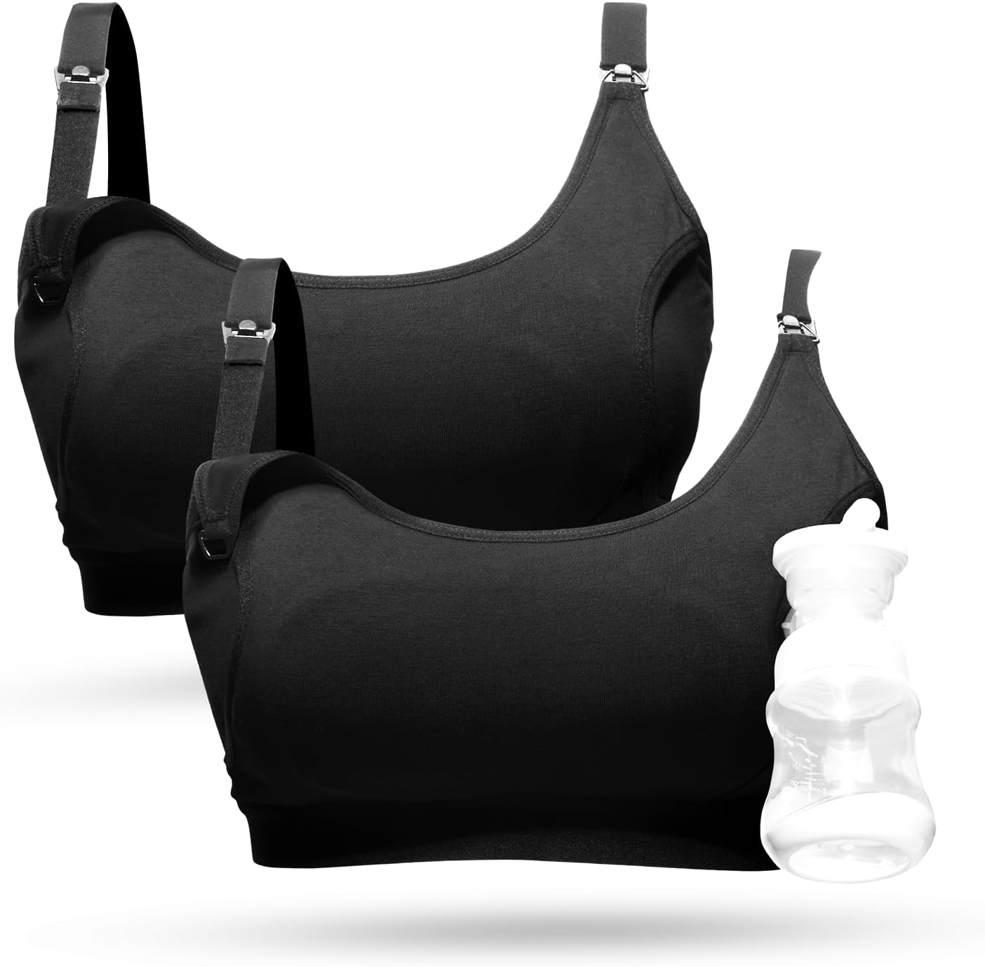 Momcozy Pumping Bra, Pumping Bra Hands Free All Day Wear Pumping & Nursing Bra in One Holding Breast Pump for Spectra, Medela X-Large Black-2pk