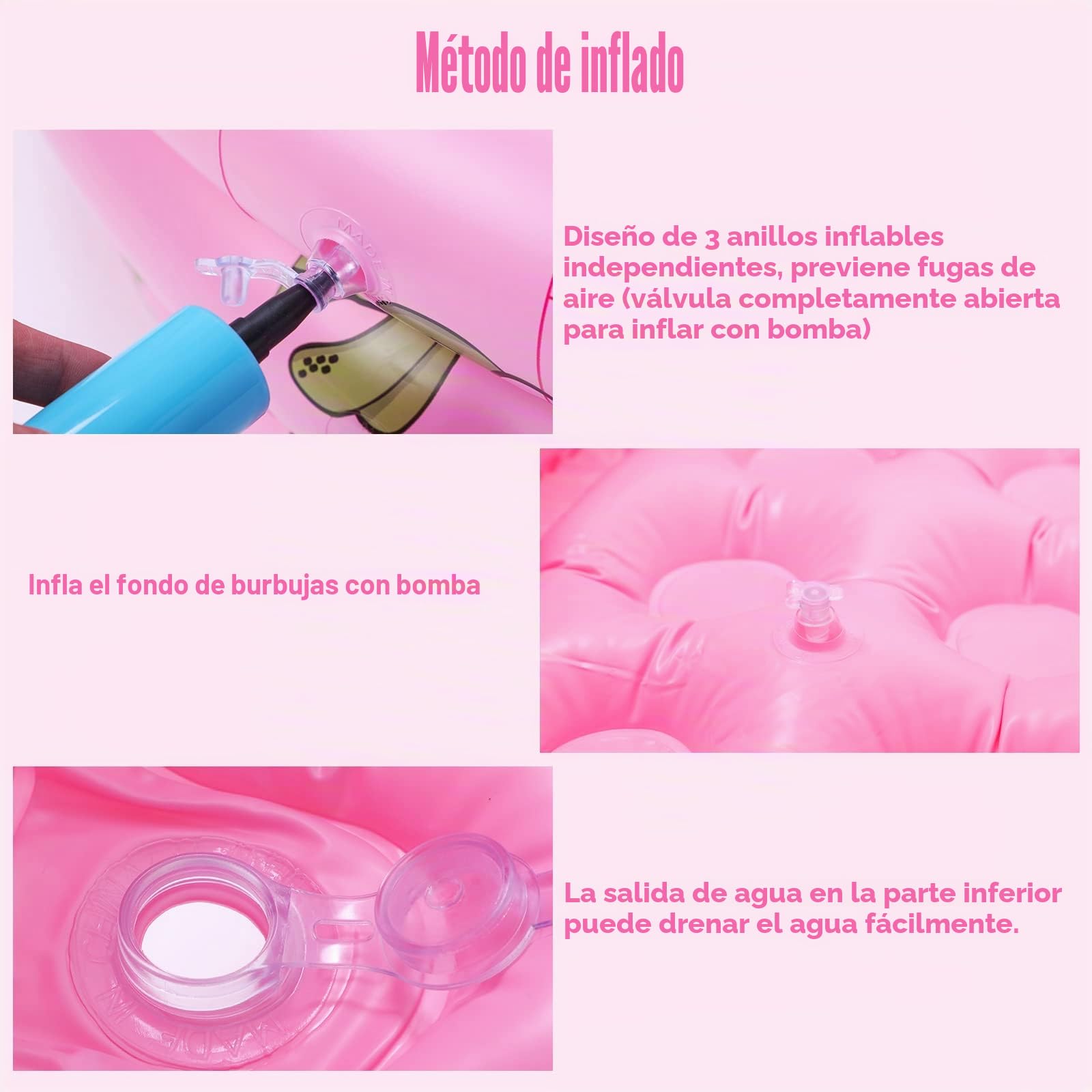 Highttoy Piscina Infantil,Piscina Hinchable Redonda de 51 Pulgadas Piscina Bebe Niña 3 Aros Piscinas Hinchables Juegos Acuáticos Exterior y Interior, Rosa(130 x 40cm)