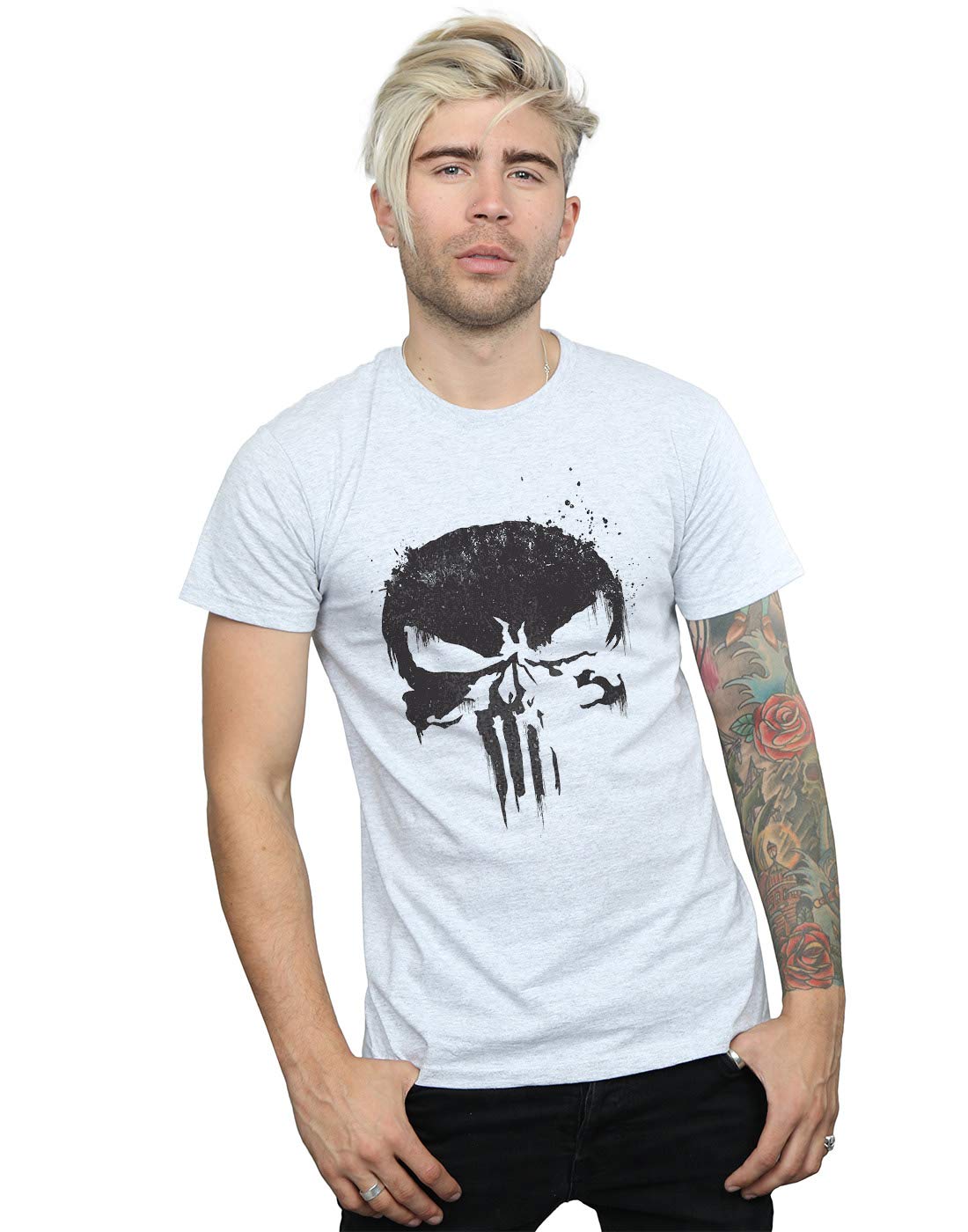 Marvel Men's The Punisher TV Skull Logo T-Shirt Sport Grey XXX-Large