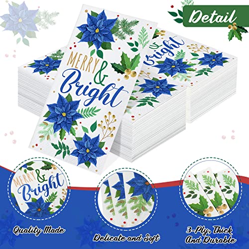 120 Pcs Christmas Napkins Paper Poinsettia Disposable Paper Guest Towels Dinner Napkins Holiday Paper Hand Towels For Buffet Home Christmas Party Supplies Kitchen (Blue, Poinsettia) #TOP2