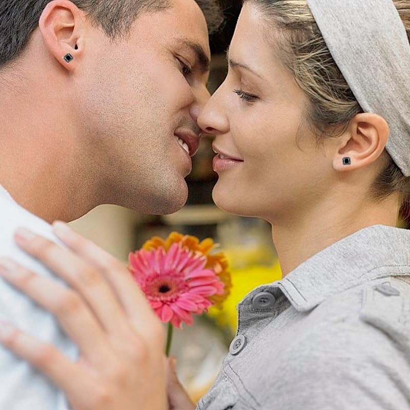 Unisex Princess cut Black Onyx 925 Sterling Silver Stud Earrings Platinum Plated Fine Jewelry for Men Women4