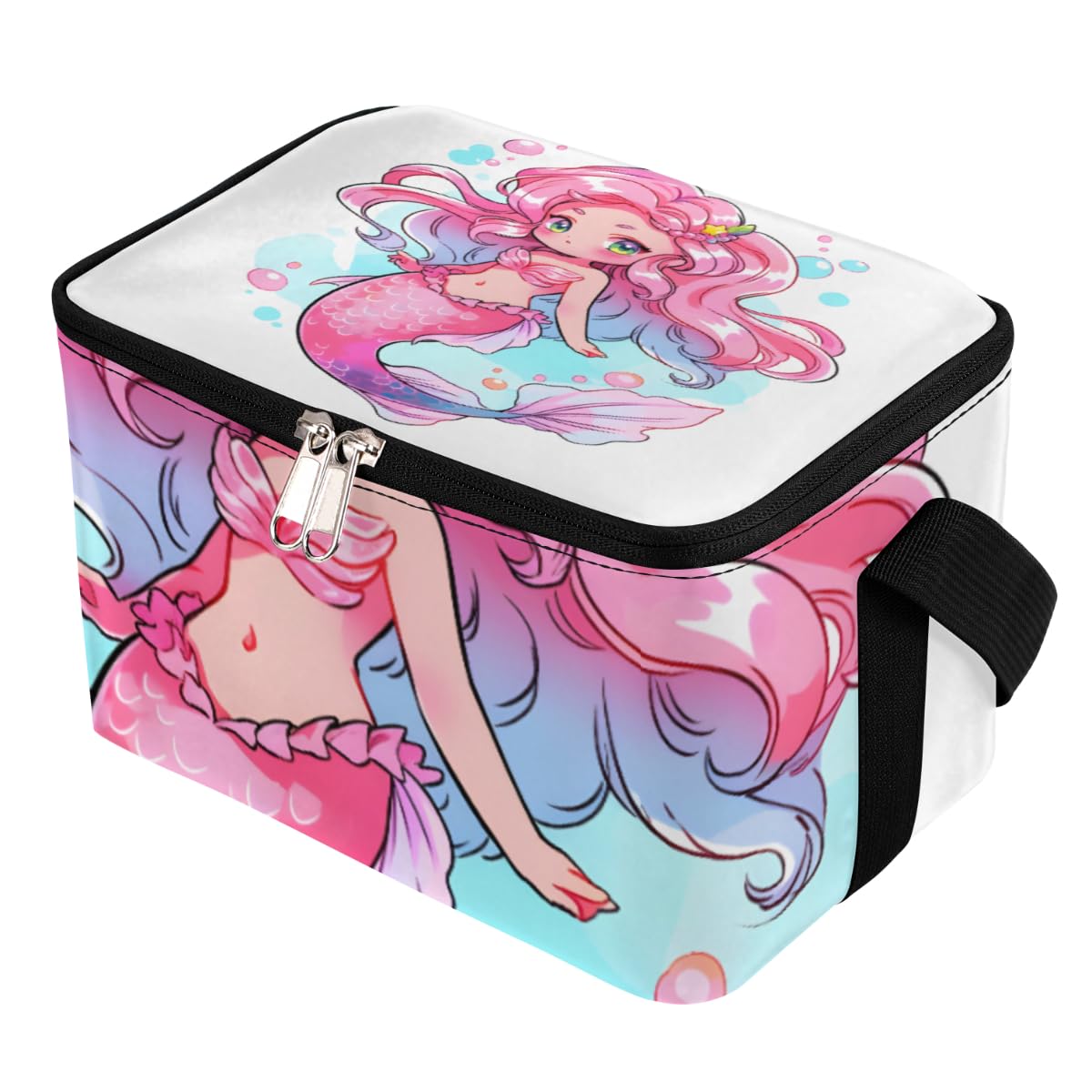 GzLeyigou Lunch Bags for Women Men 9 Cans,Princess Mermaid Hot & Cold Food Delivery Bag Insulated Grocery Bag Insulated Lunch Box Cute Mermaid Cooler Bag for Office Work Picnic Beach