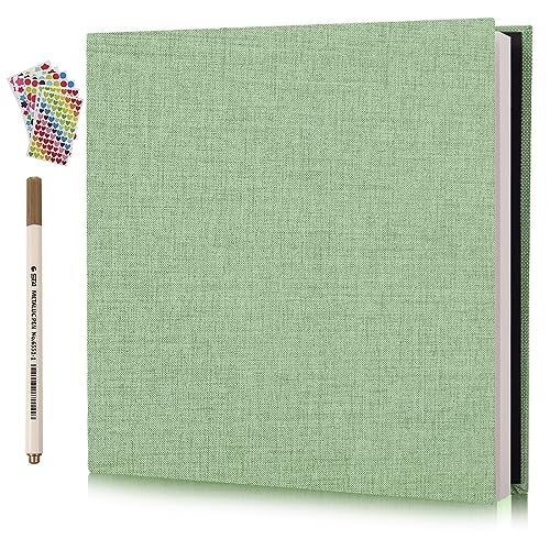 RECUTMS Photo Album Book Scrapbook Self Adhesive Double Sided Linen Scrapbooking 40 Pages 33.5 x 32cm DIY Scrapbooks Accessories Kit for Anniversary Wedding Family Memory Books (Grass Green)