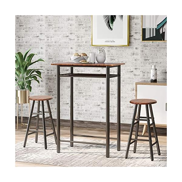 LIFE CARVER Modern Design Kitchen 3 Piece Dining Table and 2 Chairs Dining Room Furniture Set, 3 Pcs Bar Table Set (Brown) - Image 4